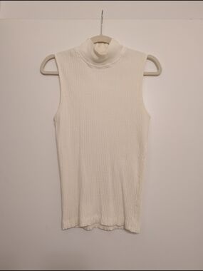 Vintage Abercrombie & Fitch Sleeveless Ribbed Mock Neck Tank - Cream